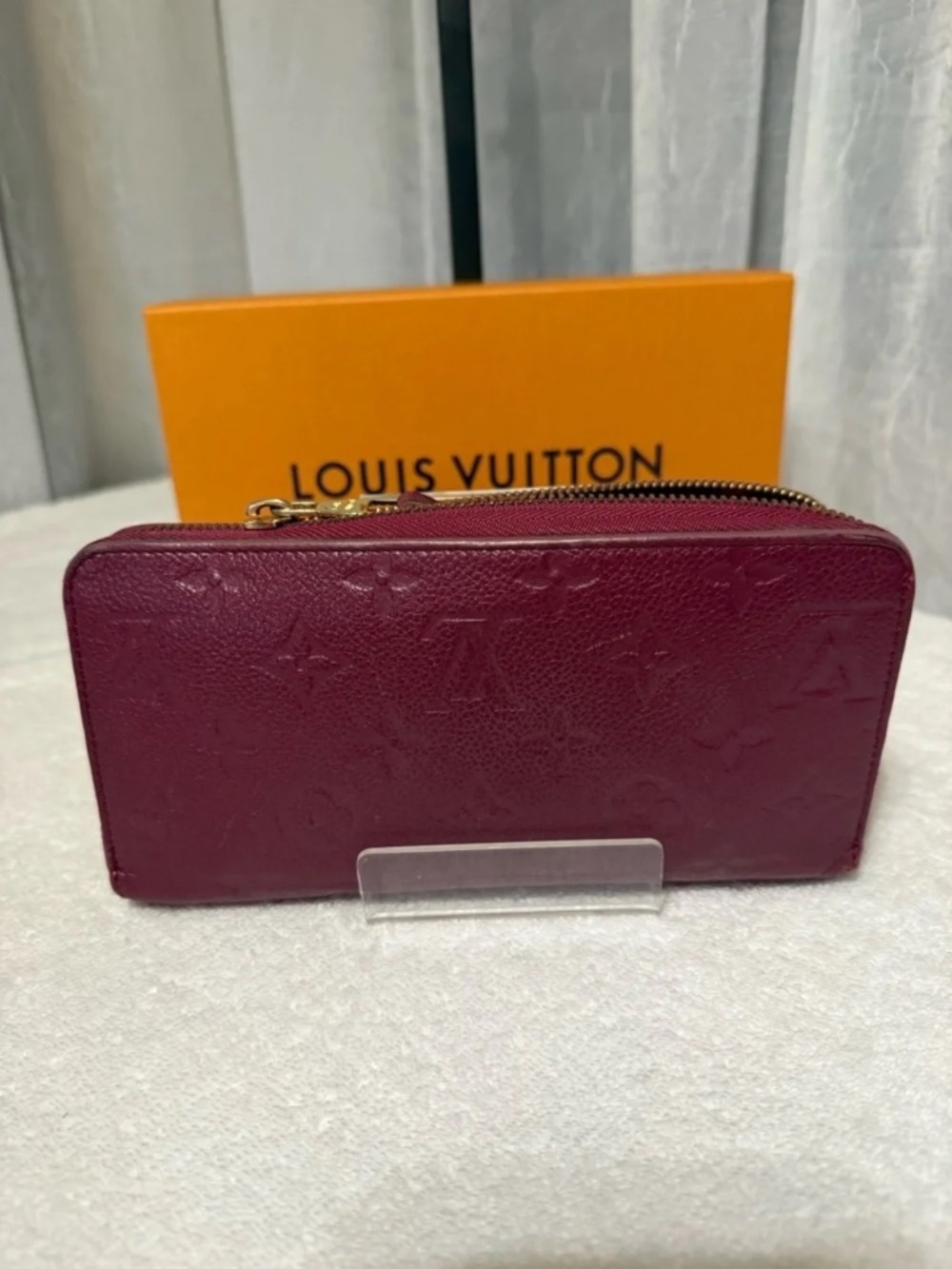 Louis Vuitton Monogram Empreinte Wine Zip Wallet Dust Bag,Box & Entrupy Cert